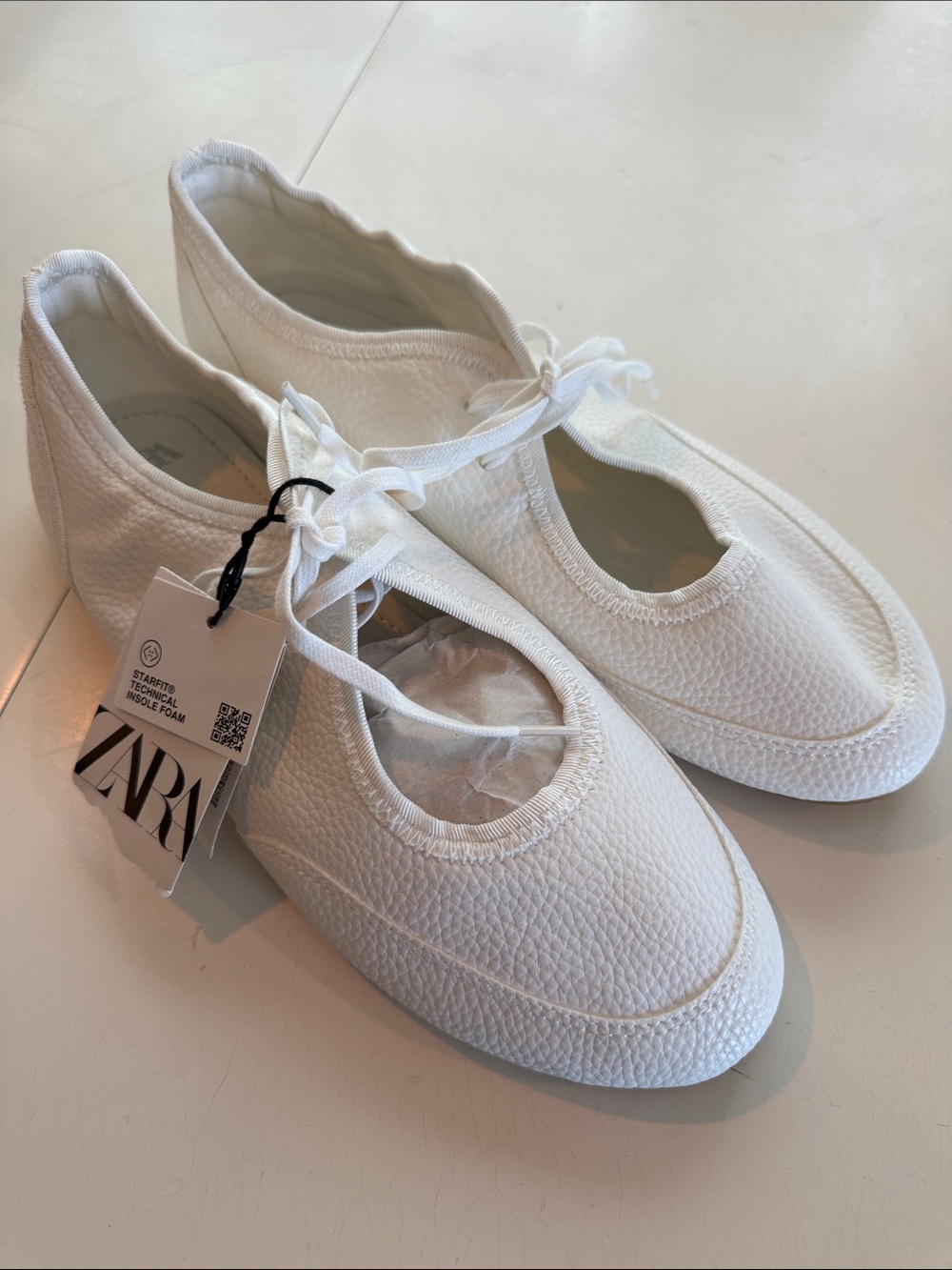 NWT Zara White Laced Ballet Flats US 9 EU 40